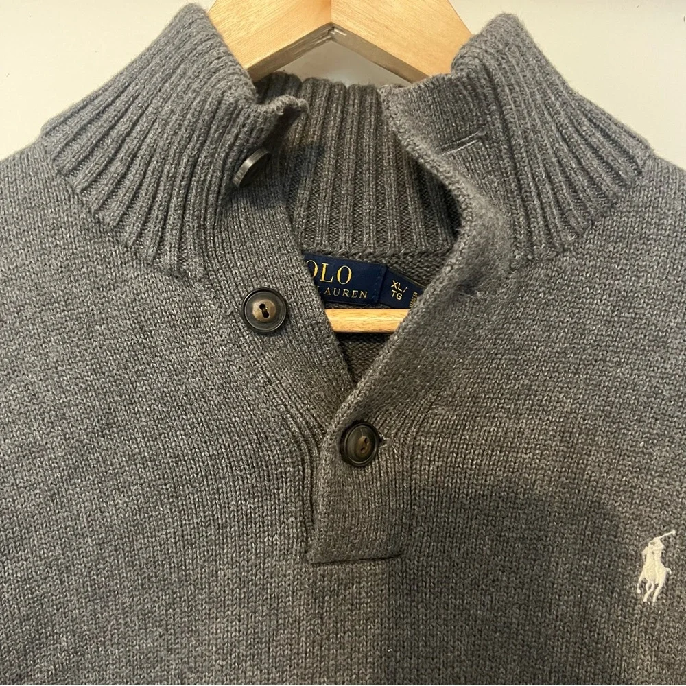 Polo Ralph Lauren Mock Neck Button Sweater Gray XL
